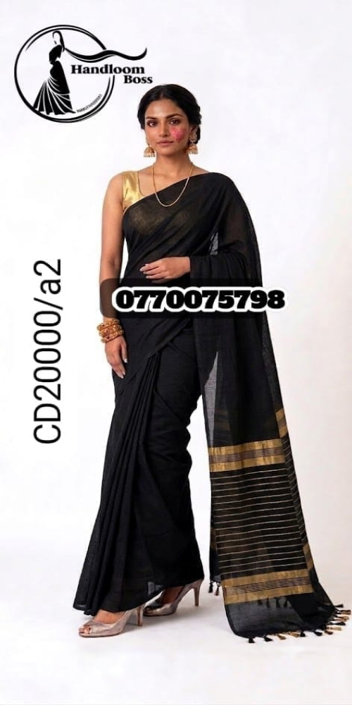 Back and sandy handloom cotton saree cd20000/a2