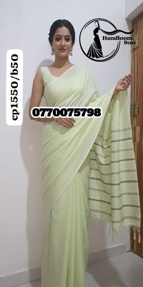 Best Light Green Handloom Cotton Saree cp1550/b50
