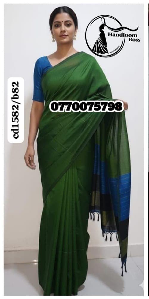 Best Green& Blue Handloom Cotton Saree cp1582/b82
