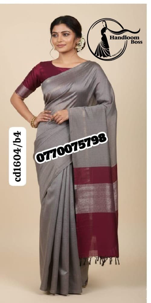 Elegance Light Gray & Maroon Handloom Cotton Saree cd1604b4